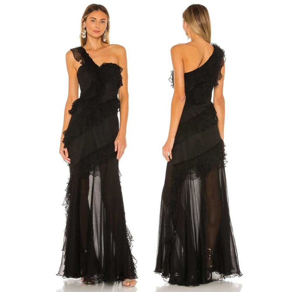 AMUR Harlow Silk Maxi Dress One Shoulder Ruffle Formal Evening Party 2